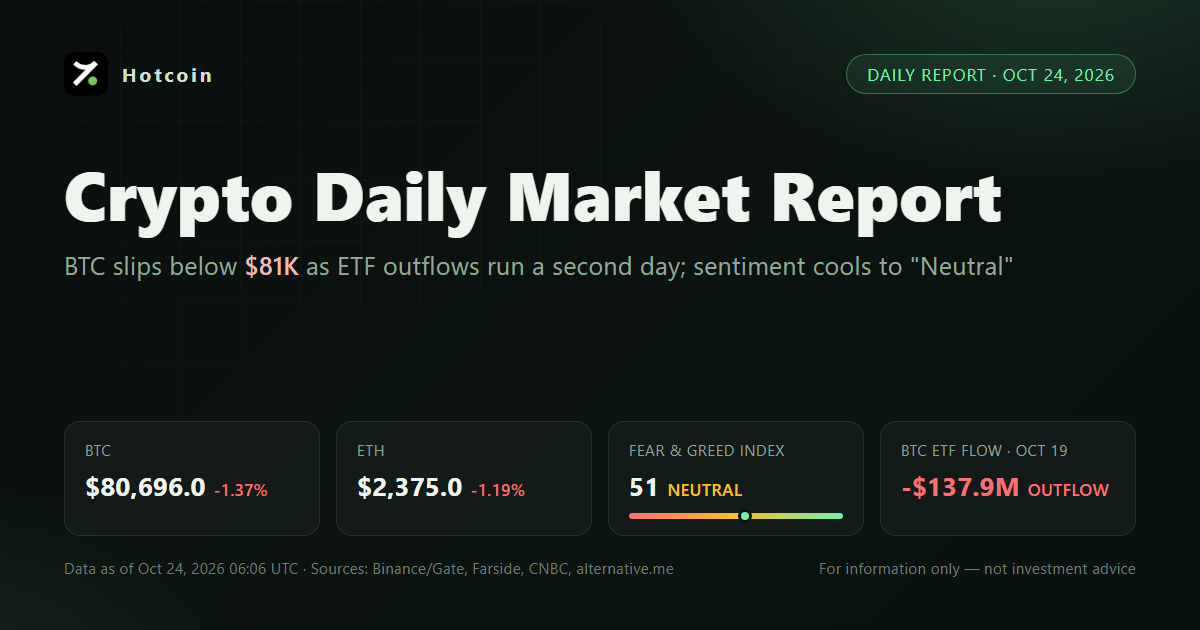 Daily Cryptocurrency Market Report – October 24